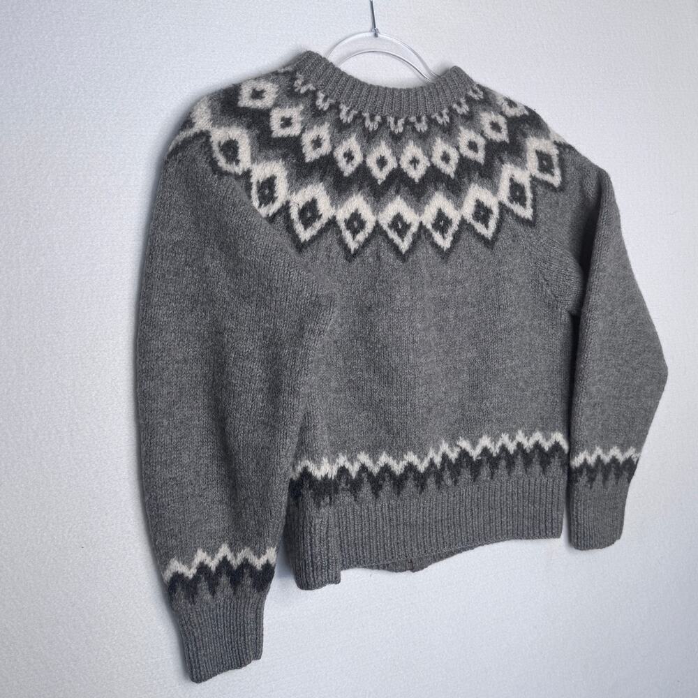 Vintage 1990s L.L.Bean Gray Fair Isle Nordic 100% Wool Zip Cardigan Sweater M - Picture 12 of 15